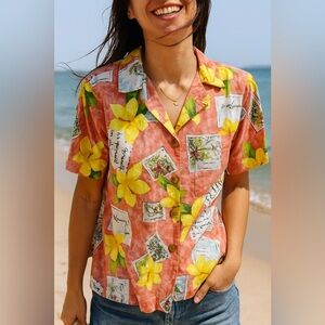 Marsh Landing Hawaiian Shirt Multicolor Floral Short Sleeve‎ Women’s Small
